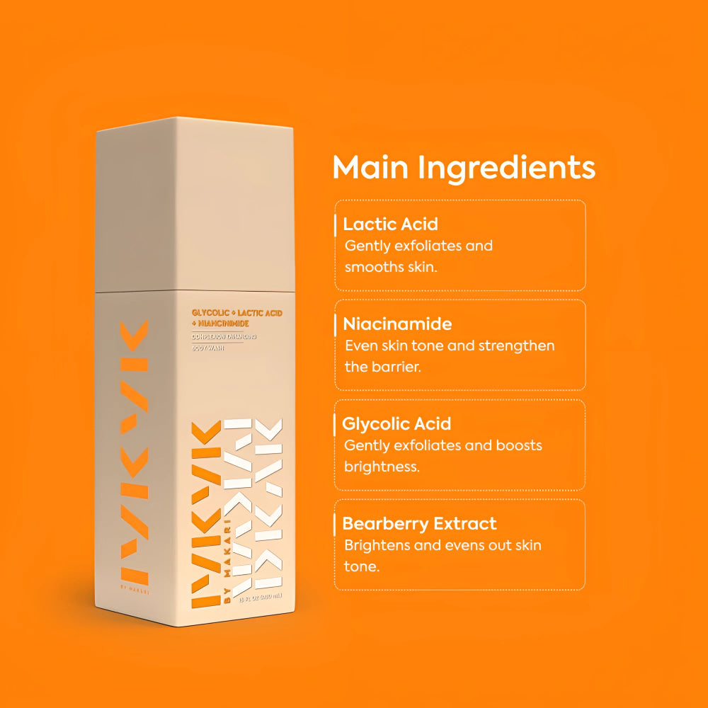 Gently exfoliate with lactic acid niacinamide body wash